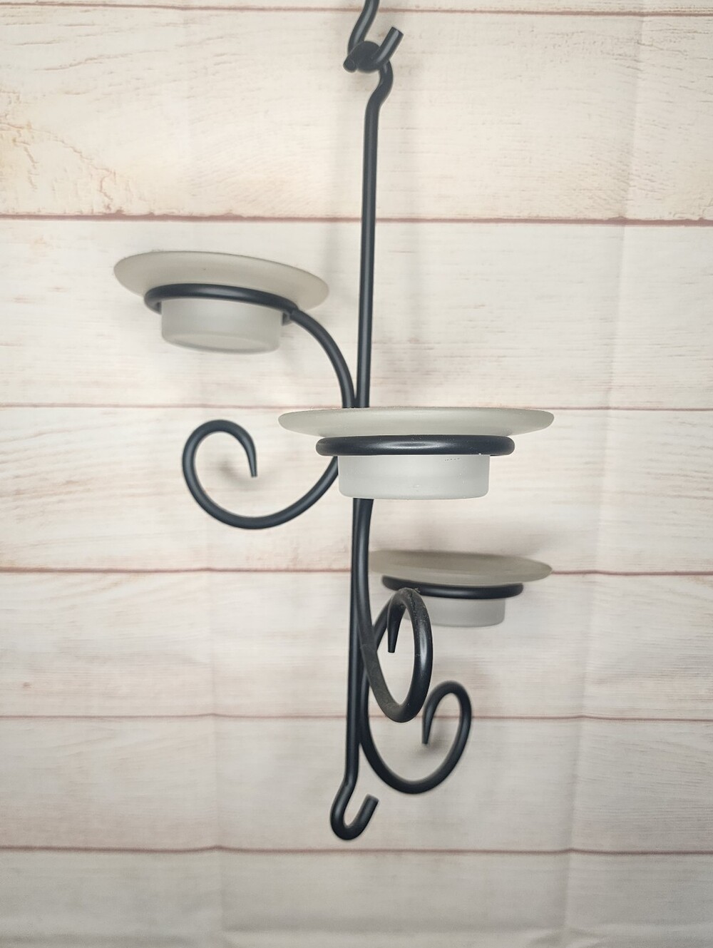Neutral Frosted Glass & Black Metal Wall Candle Holder